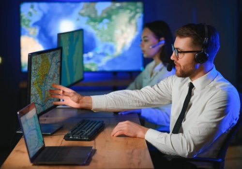 Dispatching support centers for freight transportation. Logistics and navigation of cargo delivery.